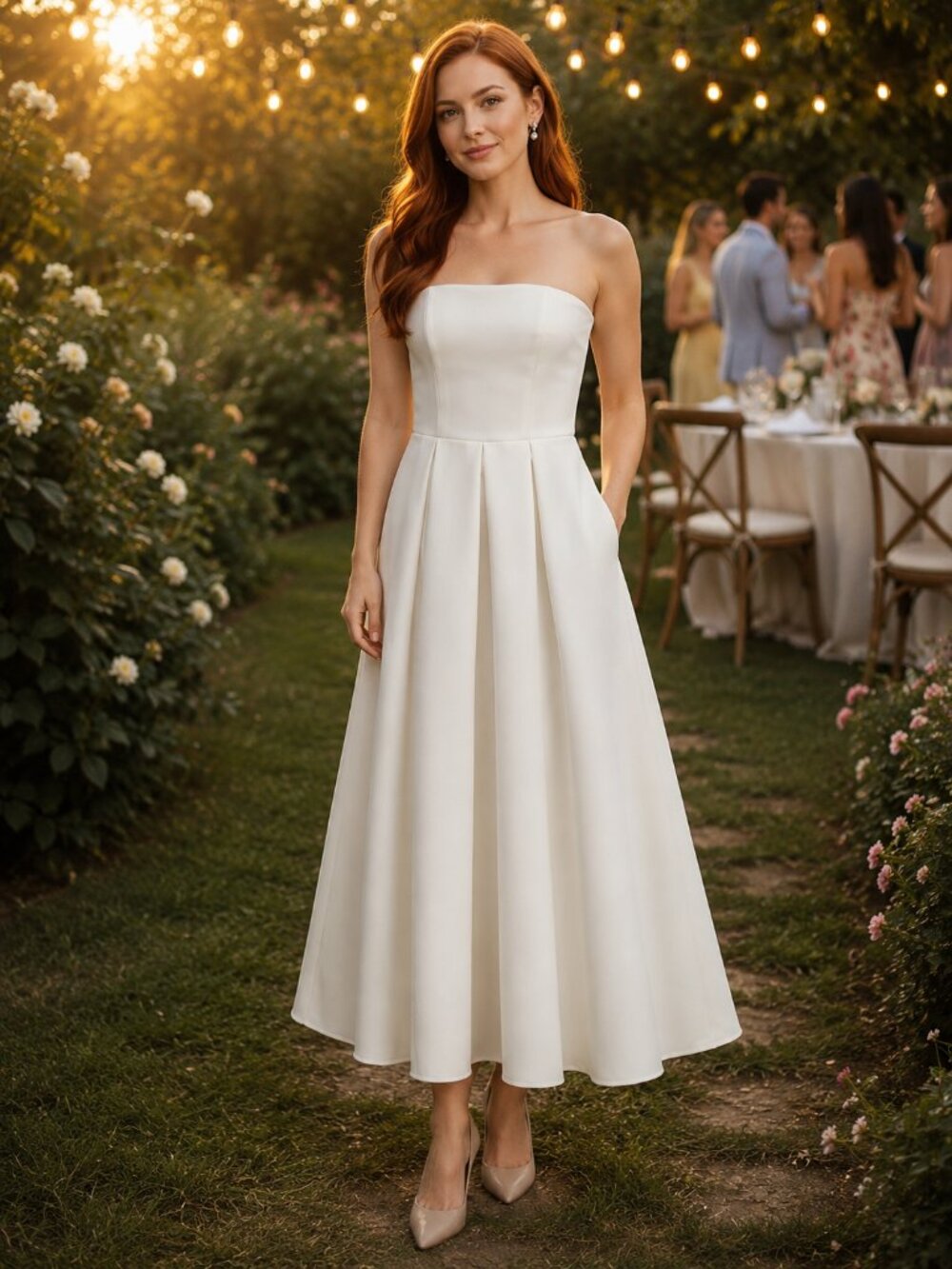 NWT PrettyLittleThing Strapless Maxi Dress Scalloped Pleated Dress Size 0 White